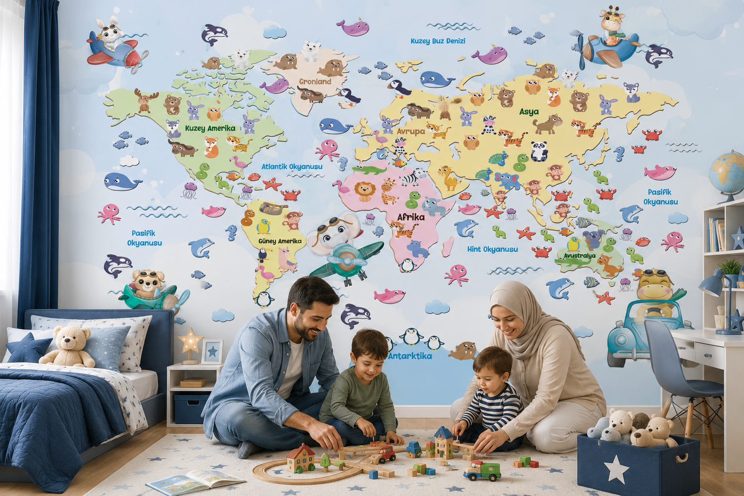 Çocuk Odası Dünya Haritası Duvar Kağıdı 