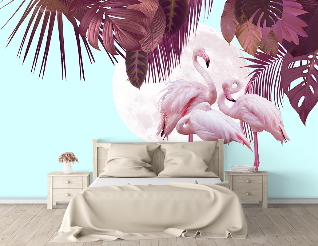 Flamingo yapraklı duvar kağıdı