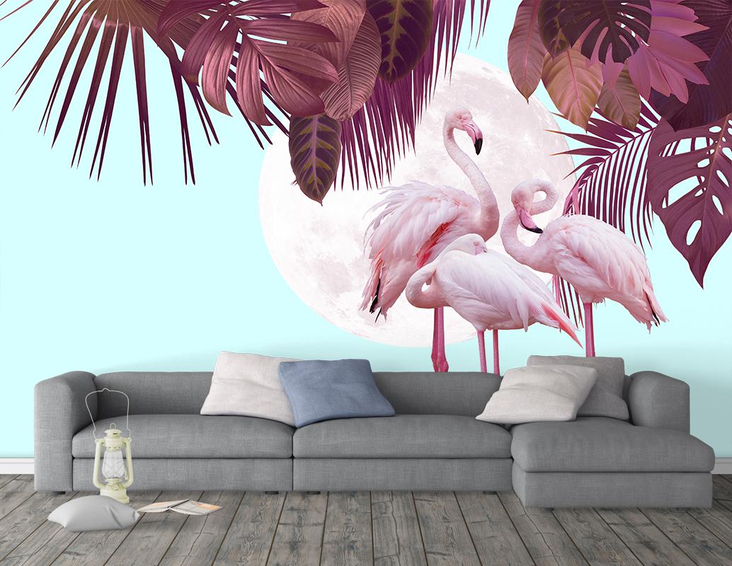 Flamingo yapraklı duvar kağıdı