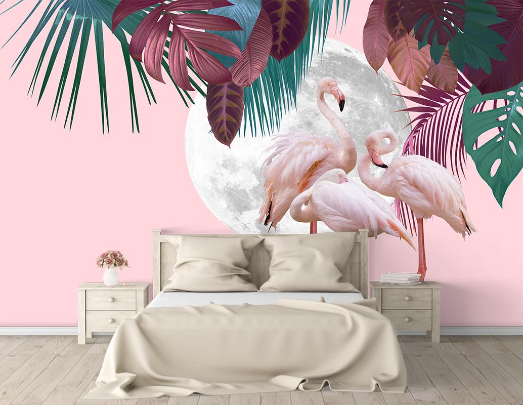 Flamingo yapraklı duvar kağıdı