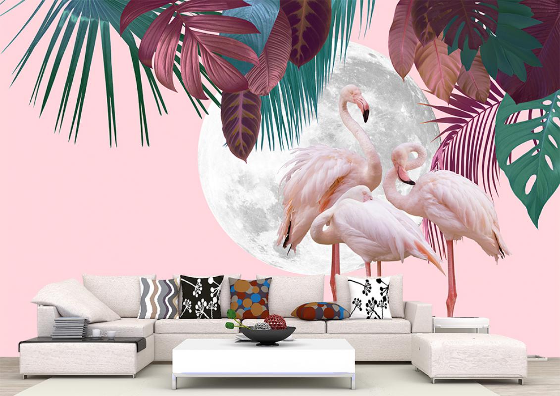 Flamingo yapraklı duvar kağıdı