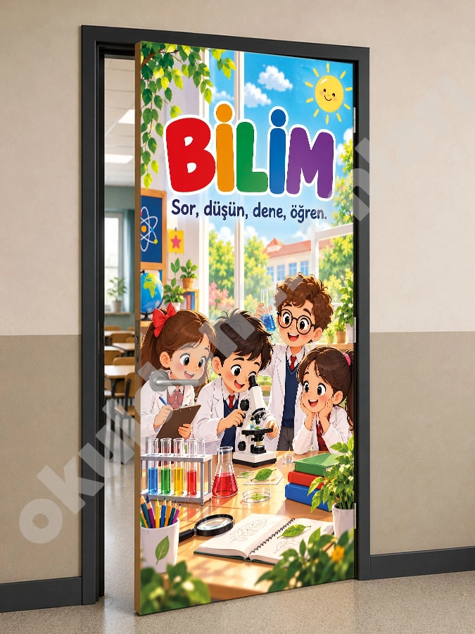 Bilim Temalı Okul Kapı Giydirme