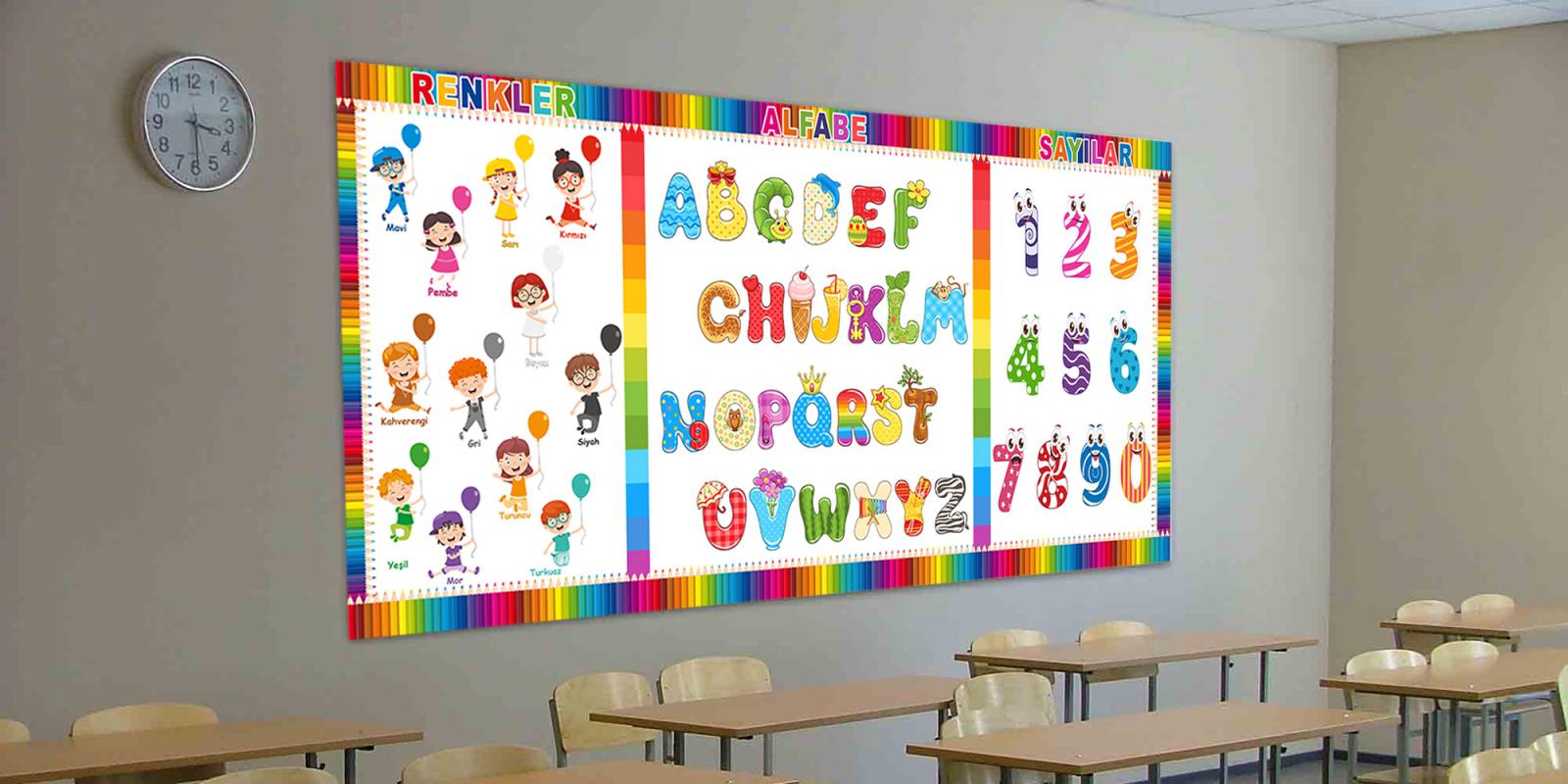 Alfabe, renkler, sayılar posteri