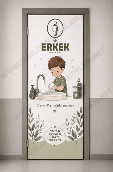 El Yıkama Temalı Okul Tuvalet Kapı Giydirme