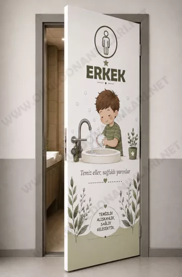 El Yıkama Temalı Okul Tuvalet Kapı Giydirme