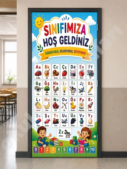 Eğitici Alfabe Sınıf Kapı Giydirme