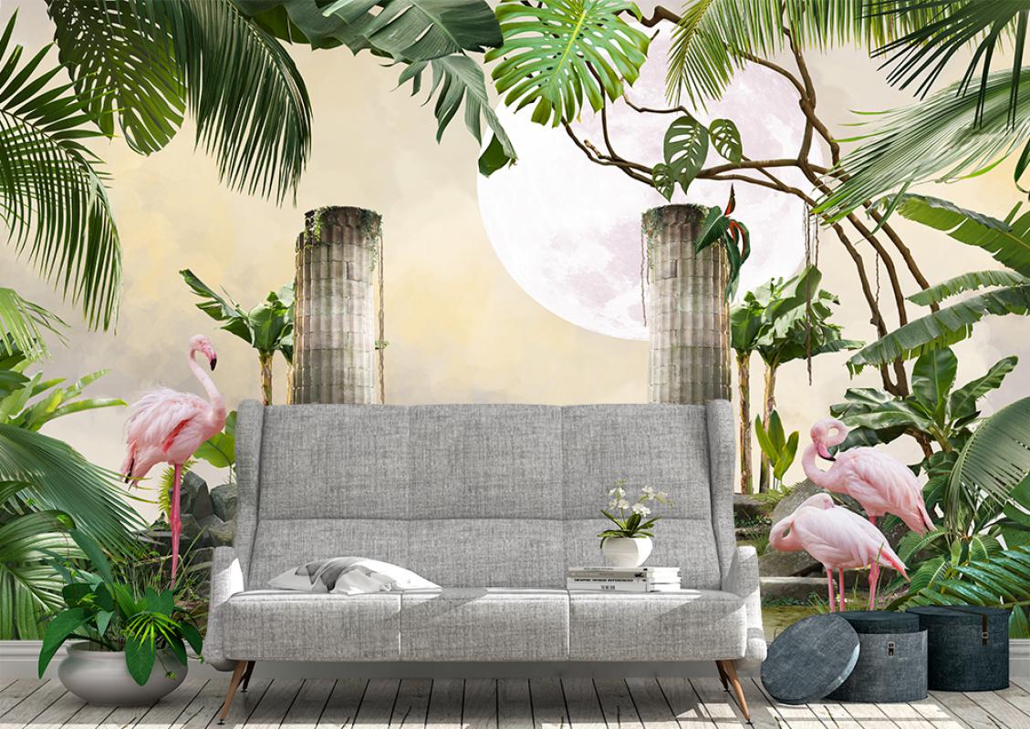 Flamingo yapraklı duvar kağıdı