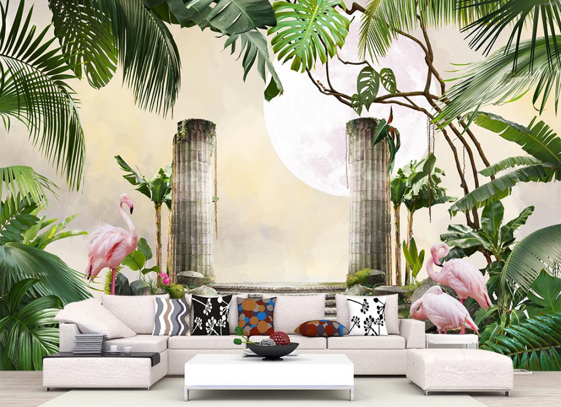 Flamingo yapraklı duvar kağıdı