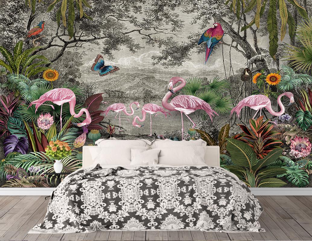 Flamingo yapraklı duvar kağıdı