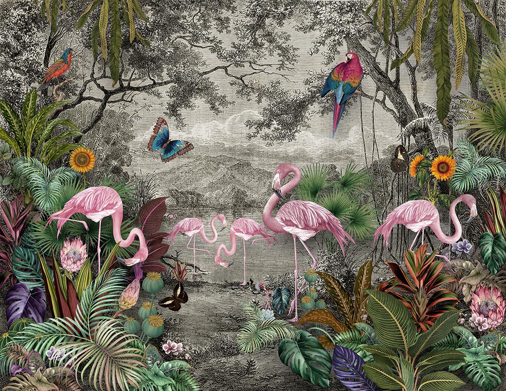 Flamingo yapraklı duvar kağıdı