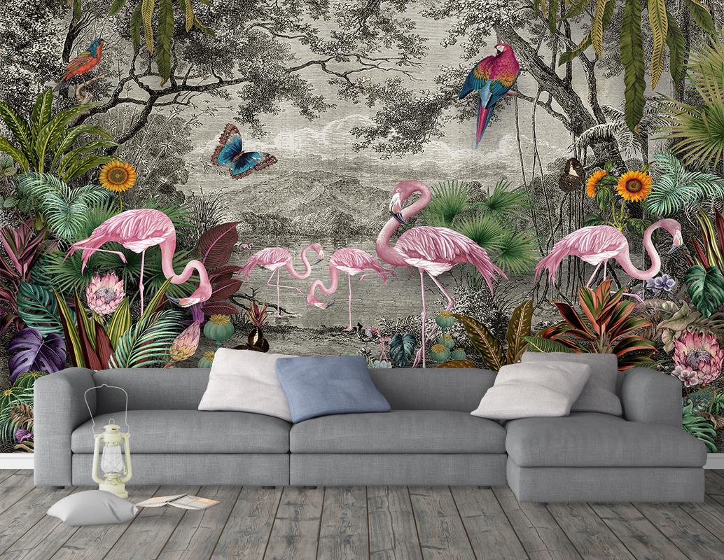Flamingo yapraklı duvar kağıdı